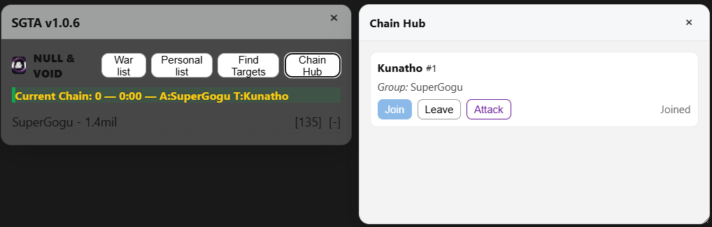 SGTA – Chain Hub panel screenshot