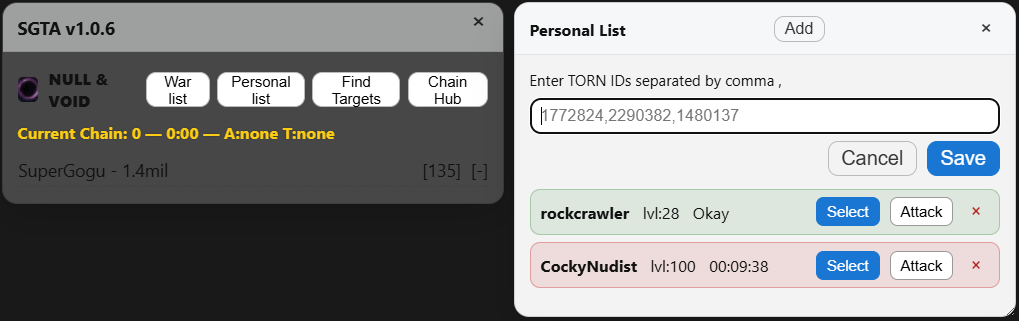 Personal list panel (example 2)